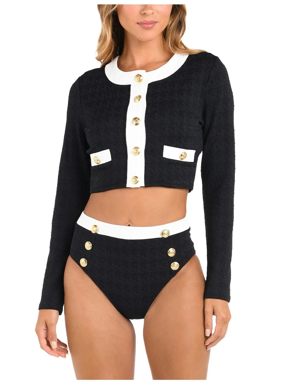 L'AGENCE Adaline Color Blocked Swim Cover-Up Cardigan in Black, Small (NWT) - Picture 3 of 5